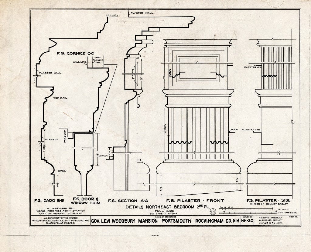 Historic Pictoric : Blueprint HABS NH,8-Port,123- (Sheet 45 of 51) - Governor Levi Woodbury House, Woodbury Avenue & Boyd Road, Portsmouth, Rockingham County, NH