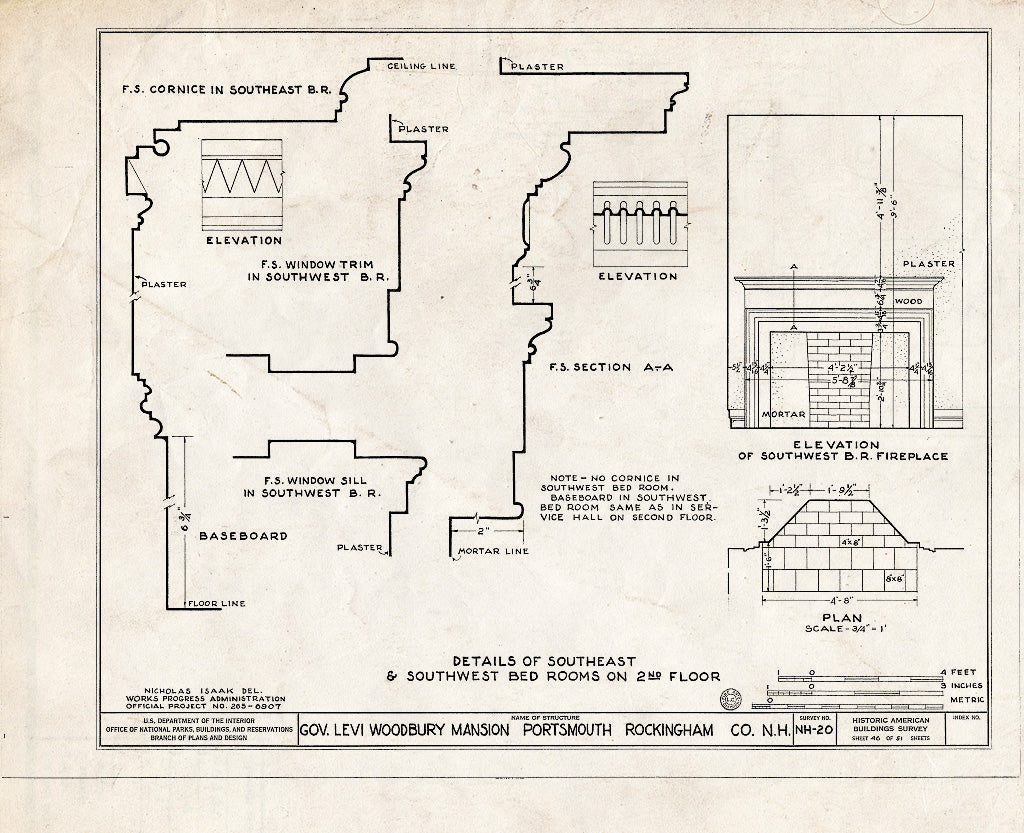 Historic Pictoric : Blueprint HABS NH,8-Port,123- (Sheet 46 of 51) - Governor Levi Woodbury House, Woodbury Avenue & Boyd Road, Portsmouth, Rockingham County, NH