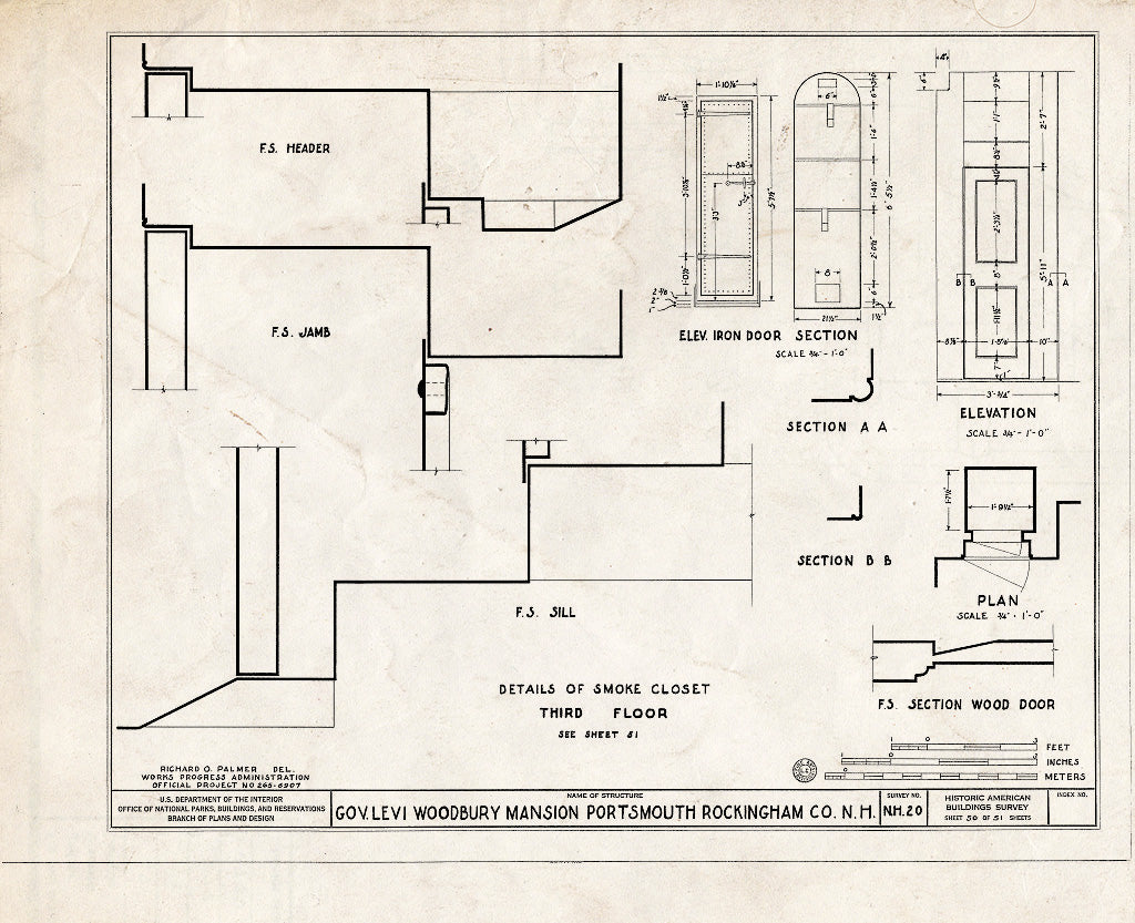 Historic Pictoric : Blueprint HABS NH,8-Port,123- (Sheet 50 of 51) - Governor Levi Woodbury House, Woodbury Avenue & Boyd Road, Portsmouth, Rockingham County, NH