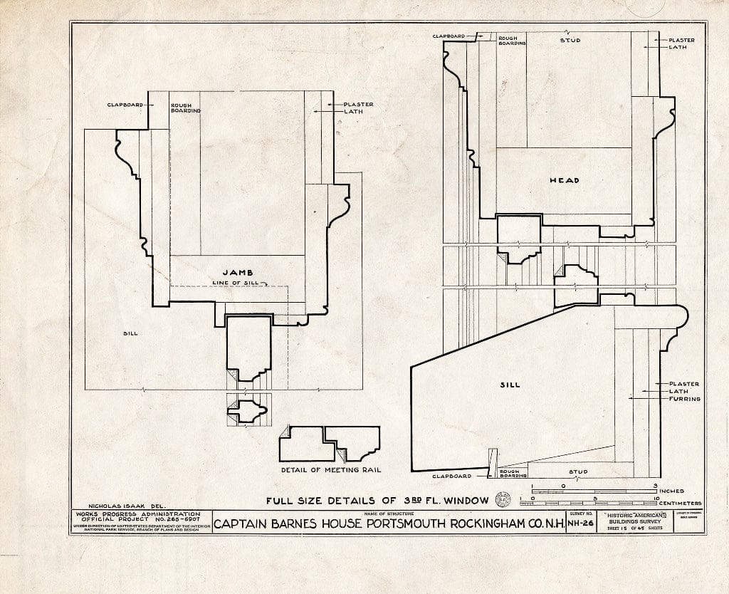 Historic Pictoric : Blueprint HABS NH,8-Port,124- (Sheet 15 of 65) - Captain Barnes House, 218 Islington Street, Portsmouth, Rockingham County, NH
