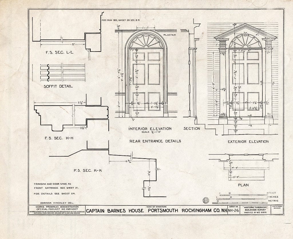 Historic Pictoric : Blueprint HABS NH,8-Port,124- (Sheet 23 of 65) - Captain Barnes House, 218 Islington Street, Portsmouth, Rockingham County, NH