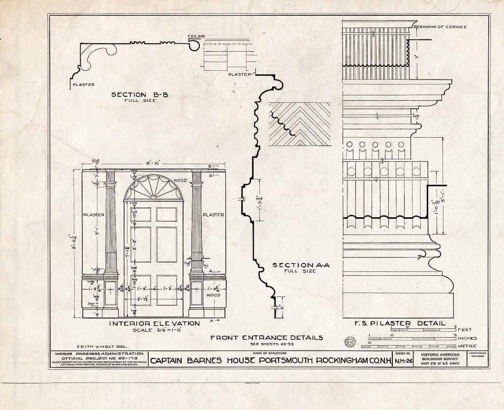 Historic Pictoric : Blueprint HABS NH,8-Port,124- (Sheet 29 of 65) - Captain Barnes House, 218 Islington Street, Portsmouth, Rockingham County, NH