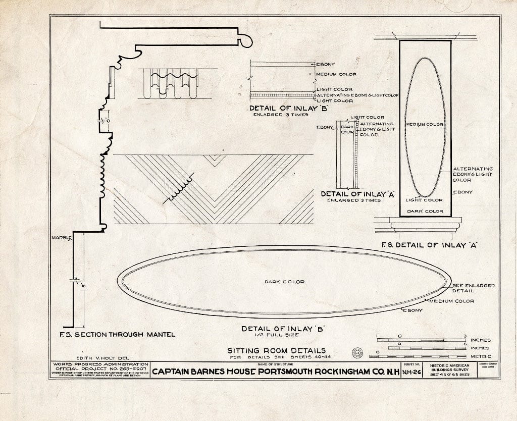 Historic Pictoric : Blueprint HABS NH,8-Port,124- (Sheet 43 of 65) - Captain Barnes House, 218 Islington Street, Portsmouth, Rockingham County, NH