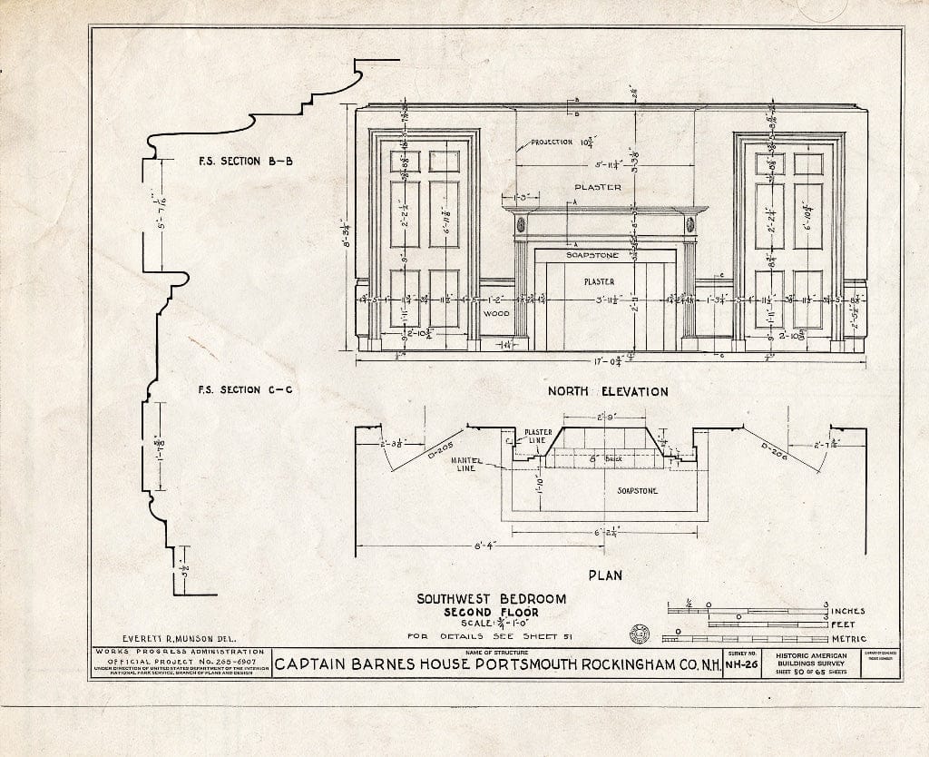 Historic Pictoric : Blueprint HABS NH,8-Port,124- (Sheet 50 of 65) - Captain Barnes House, 218 Islington Street, Portsmouth, Rockingham County, NH