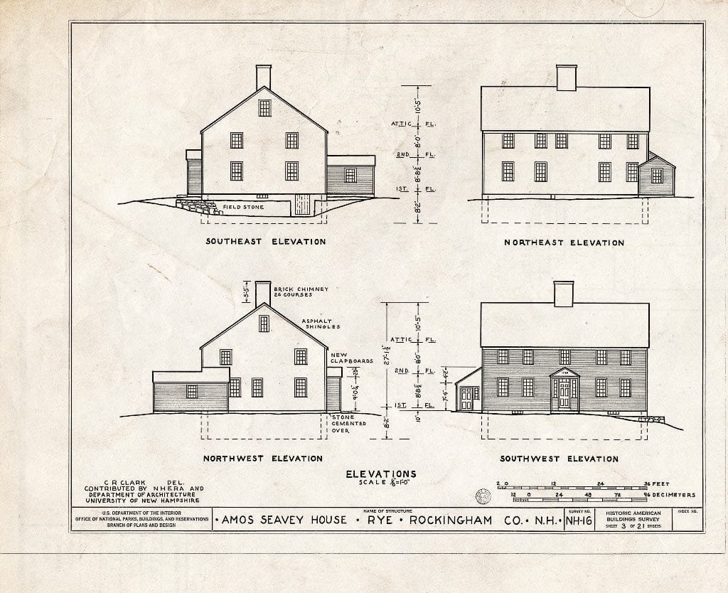 Historic Pictoric : Blueprint HABS NH,8-RY,1- (Sheet 3 of 21) - Amos Seavey House, Beach Boulevard, Rye, Rockingham County, NH