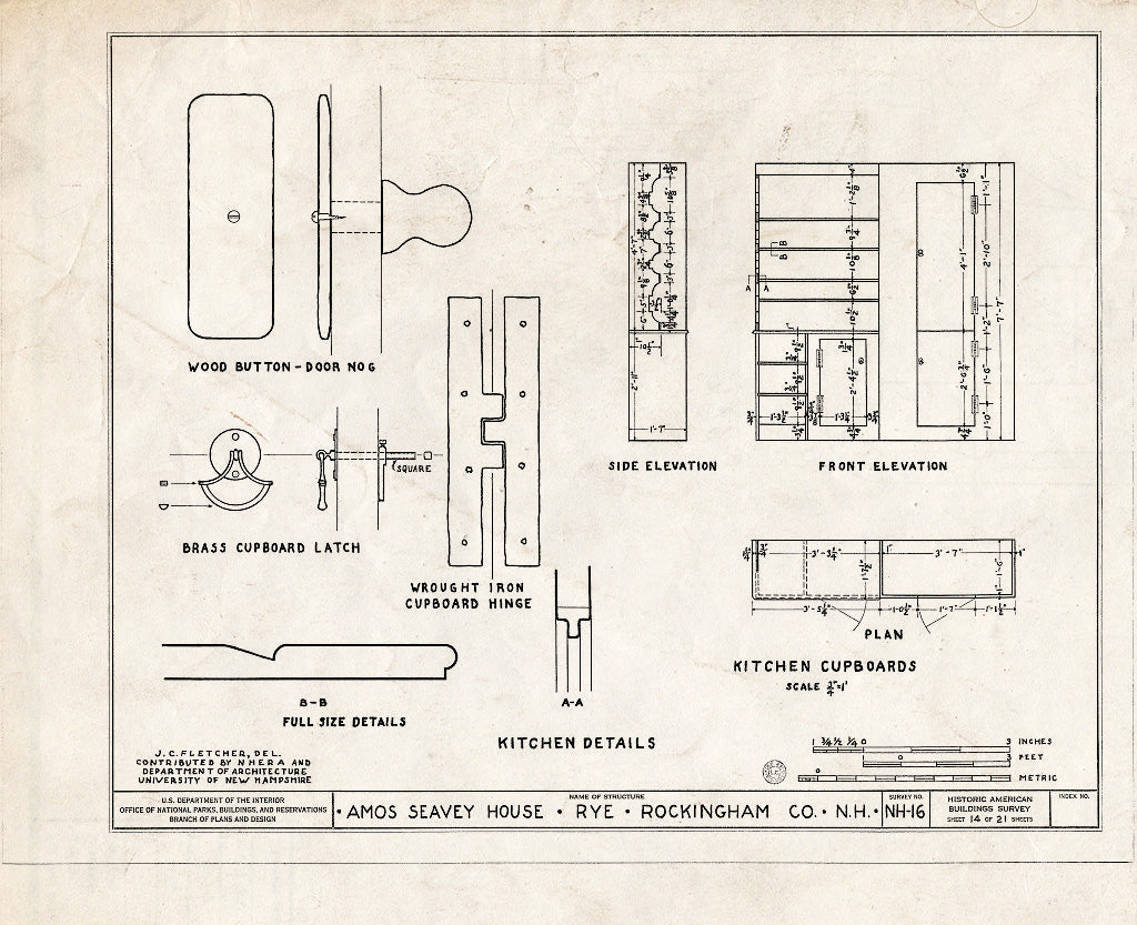 Historic Pictoric : Blueprint HABS NH,8-RY,1- (Sheet 14 of 21) - Amos Seavey House, Beach Boulevard, Rye, Rockingham County, NH