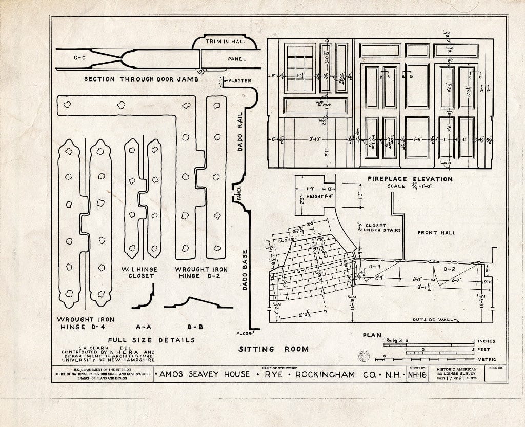 Historic Pictoric : Blueprint HABS NH,8-RY,1- (Sheet 17 of 21) - Amos Seavey House, Beach Boulevard, Rye, Rockingham County, NH
