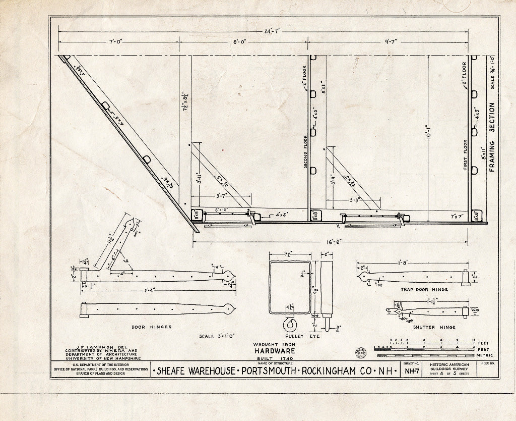 Historic Pictoric : Blueprint HABS NH,8-Port,119- (Sheet 4 of 5) - Sheafe Warehouse, Graves End Street (Moved to Prescott Park), Portsmouth, Rockingham County, NH