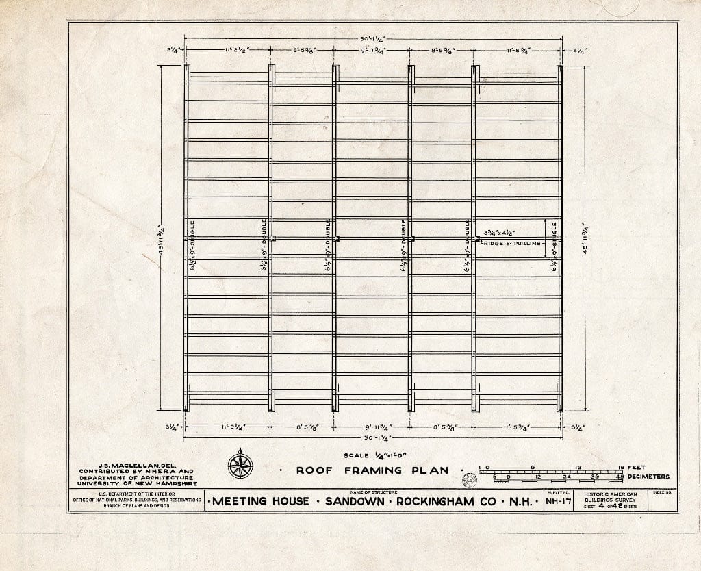 Historic Pictoric : Blueprint HABS NH,8-Sand,1- (Sheet 4 of 42) - Meetinghouse, Phillips Road, Sandown, Rockingham County, NH