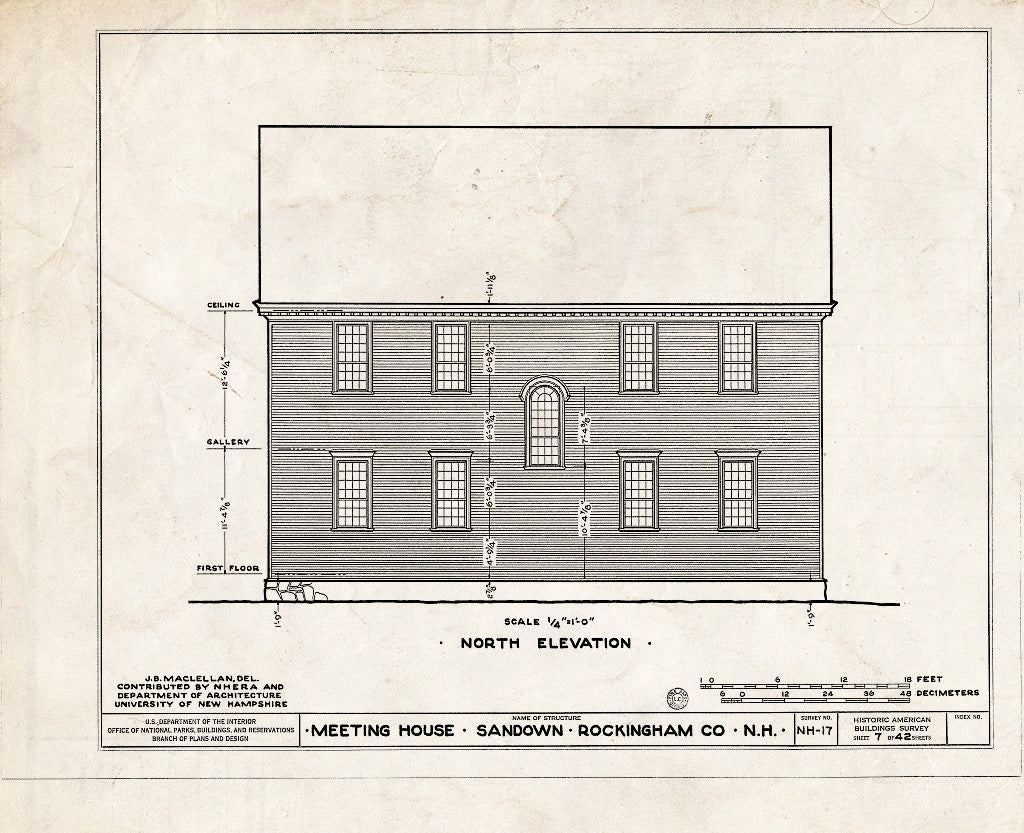 Historic Pictoric : Blueprint HABS NH,8-Sand,1- (Sheet 7 of 42) - Meetinghouse, Phillips Road, Sandown, Rockingham County, NH