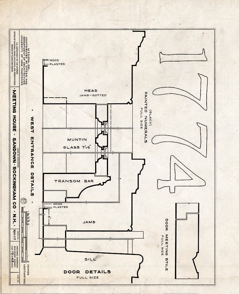 Historic Pictoric : Blueprint HABS NH,8-Sand,1- (Sheet 19 of 42) - Meetinghouse, Phillips Road, Sandown, Rockingham County, NH