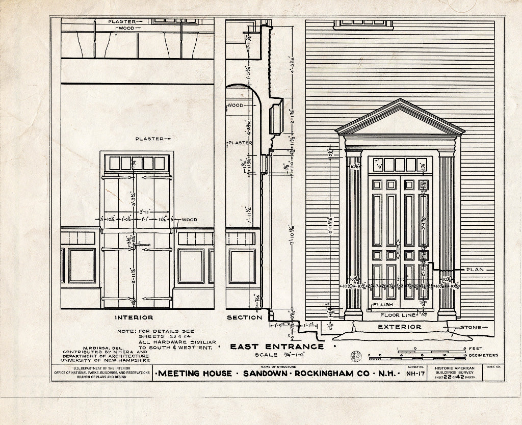 Historic Pictoric : Blueprint HABS NH,8-Sand,1- (Sheet 22 of 42) - Meetinghouse, Phillips Road, Sandown, Rockingham County, NH