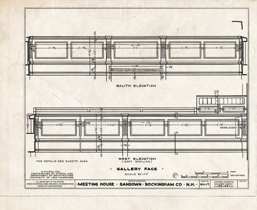 Historic Pictoric : Blueprint HABS NH,8-Sand,1- (Sheet 29 of 42) - Meetinghouse, Phillips Road, Sandown, Rockingham County, NH