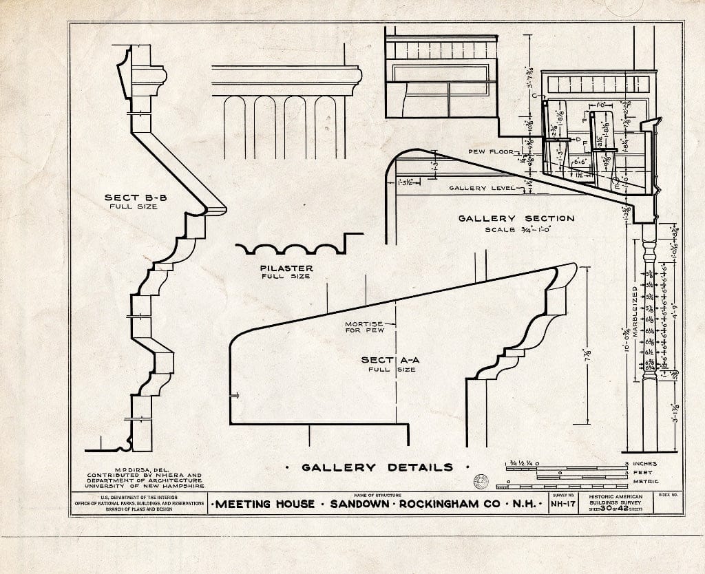 Historic Pictoric : Blueprint HABS NH,8-Sand,1- (Sheet 30 of 42) - Meetinghouse, Phillips Road, Sandown, Rockingham County, NH