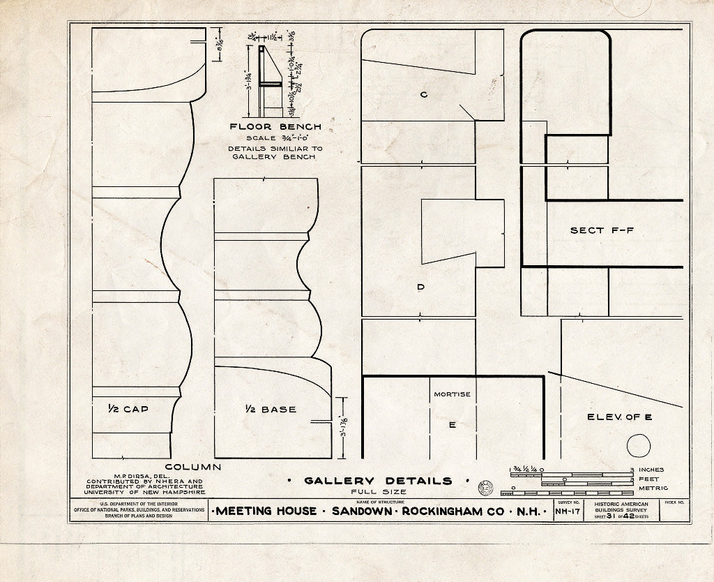 Historic Pictoric : Blueprint HABS NH,8-Sand,1- (Sheet 31 of 42) - Meetinghouse, Phillips Road, Sandown, Rockingham County, NH