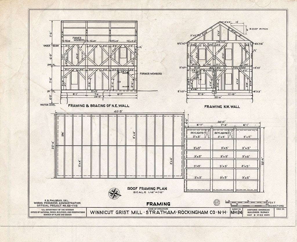 Historic Pictoric : Blueprint HABS NH,8-STRAT,1- (Sheet 5 of 23) - Winnicut Grist Mill, Winnicut River, Stratham, Rockingham County, NH