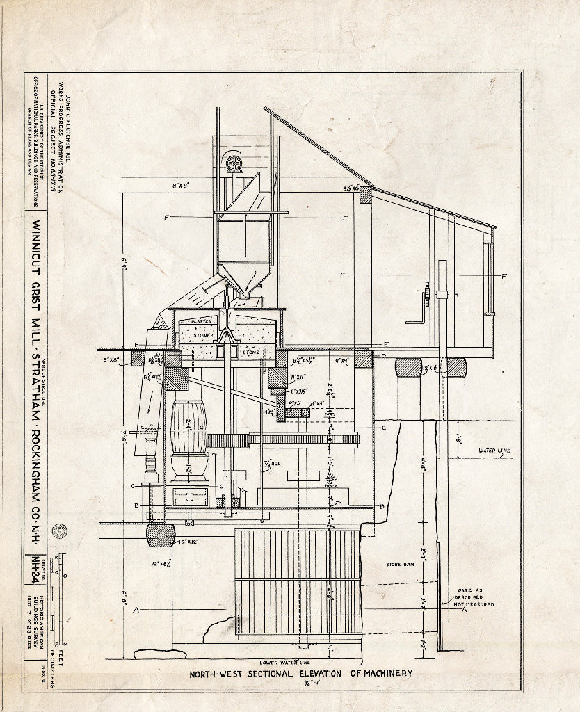 Historic Pictoric : Blueprint HABS NH,8-STRAT,1- (Sheet 7 of 23) - Winnicut Grist Mill, Winnicut River, Stratham, Rockingham County, NH