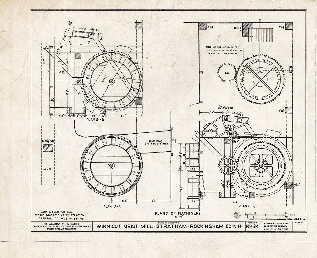 Historic Pictoric : Blueprint HABS NH,8-STRAT,1- (Sheet 8 of 23) - Winnicut Grist Mill, Winnicut River, Stratham, Rockingham County, NH