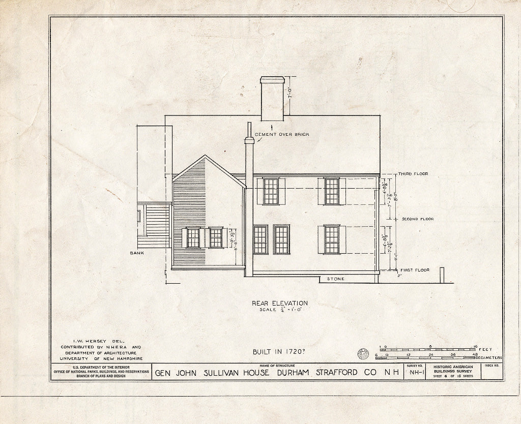 Historic Pictoric : Blueprint HABS NH,9-DUR,1- (Sheet 6 of 15) - General John Sullivan House, Newmarket Road, Durham, Strafford County, NH