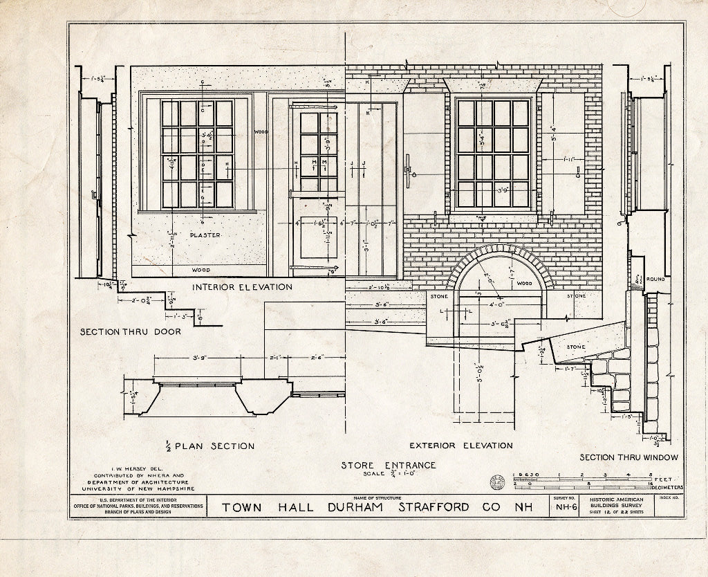 Historic Pictoric : Blueprint HABS NH,9-DUR,2- (Sheet 12 of 22) - Town Hall, Newmarket & Dover Roads, Durham, Strafford County, NH