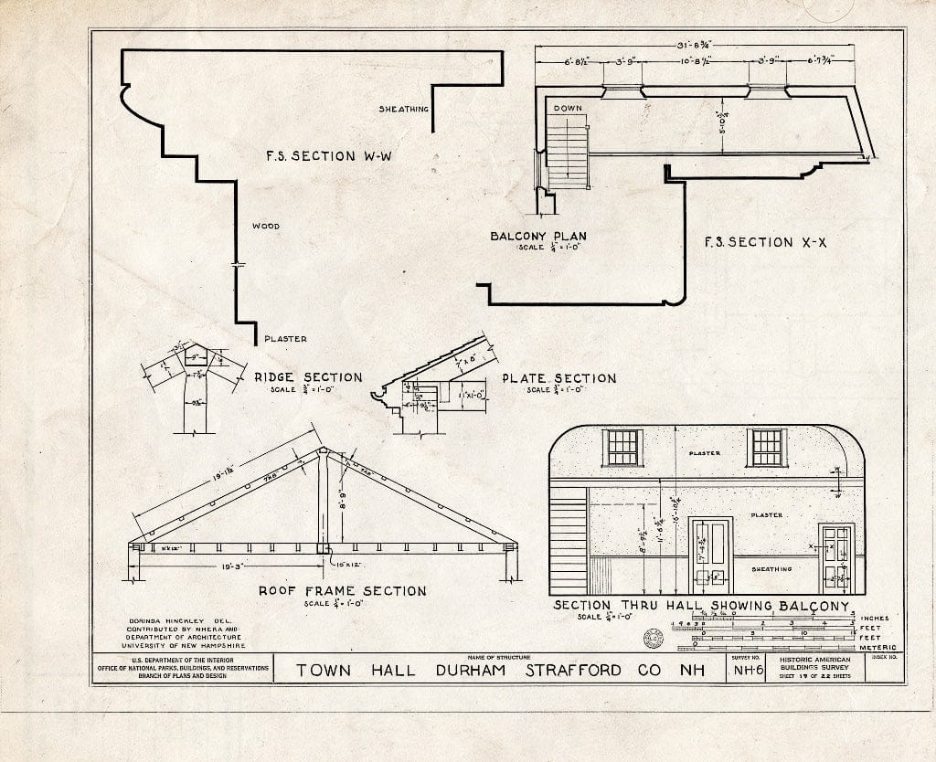 Historic Pictoric : Blueprint HABS NH,9-DUR,2- (Sheet 19 of 22) - Town Hall, Newmarket & Dover Roads, Durham, Strafford County, NH