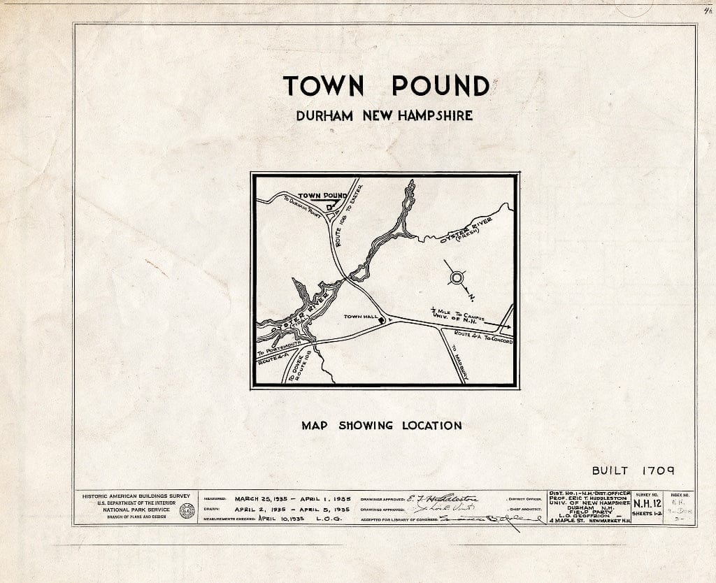 Historic Pictoric : Blueprint HABS NH,9-DUR,3- (Sheet 0 of 2) - Town Pound, Route 108, Durham, Strafford County, NH