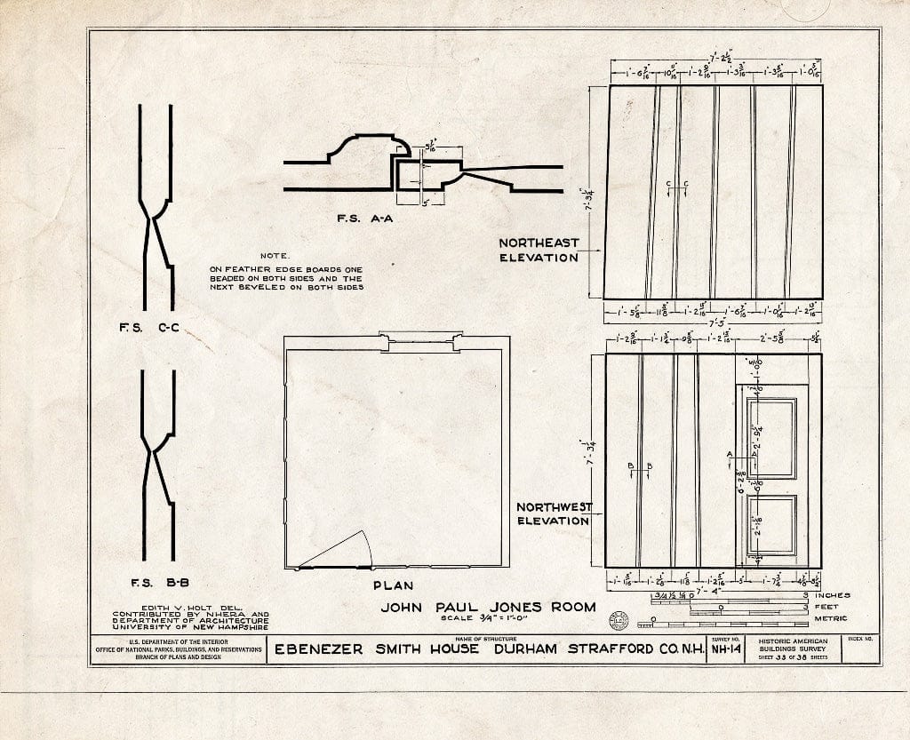 Historic Pictoric : Blueprint HABS NH,9-DUR,4- (Sheet 33 of 38) - Ebenezer Smith House, 20 Main Street, Durham, Strafford County, NH