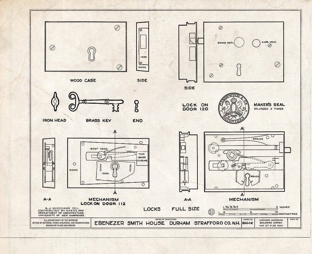 Historic Pictoric : Blueprint HABS NH,9-DUR,4- (Sheet 37 of 38) - Ebenezer Smith House, 20 Main Street, Durham, Strafford County, NH