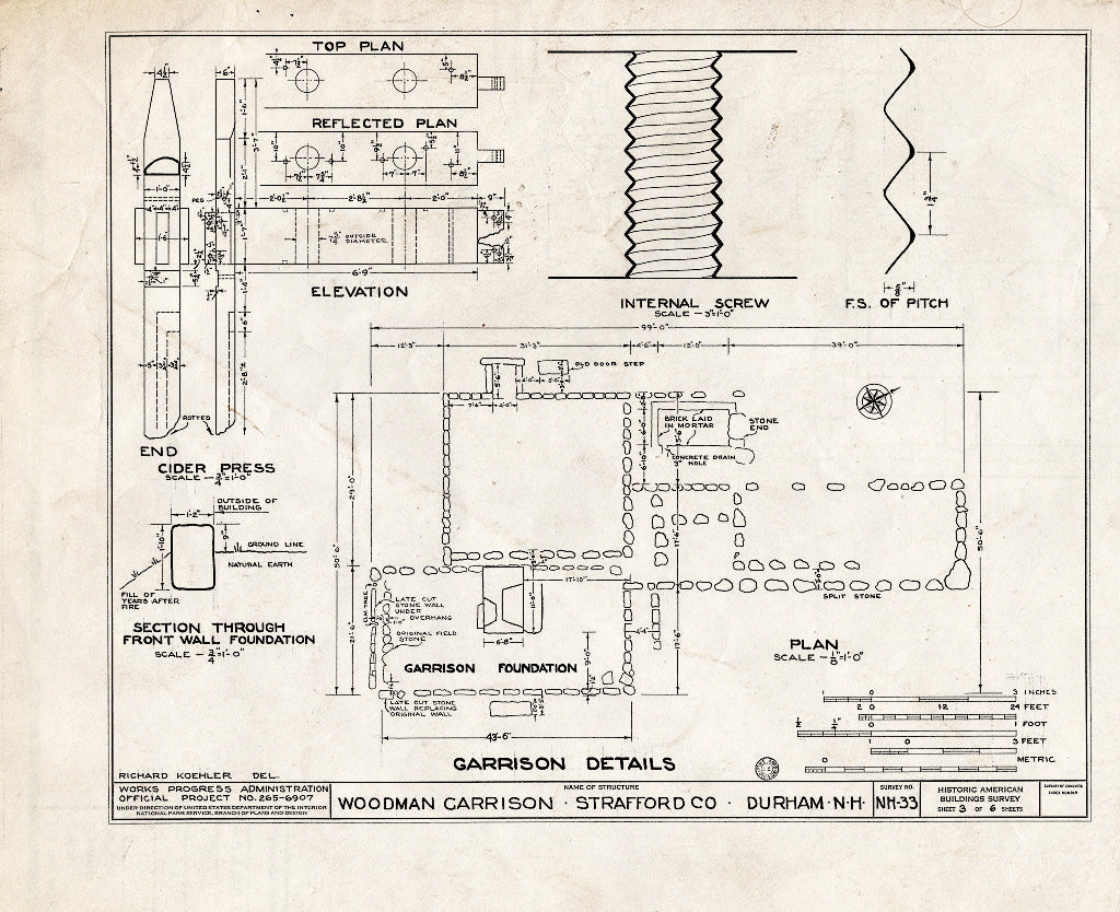 Historic Pictoric : Blueprint HABS NH,9-DUR,5- (Sheet 3 of 6) - Woodman Garrison, Garrison Avenue, Durham, Strafford County, NH