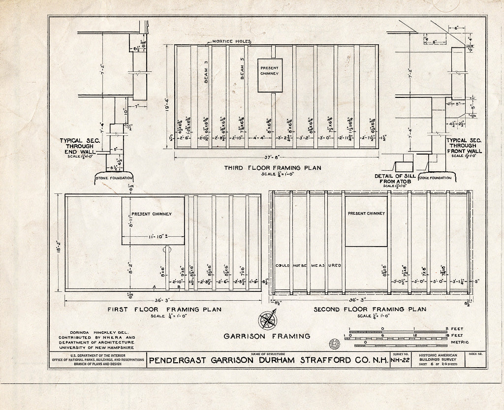 Historic Pictoric : Blueprint HABS NH,9-DUR.V,1- (Sheet 6 of 20) - Pendergast Garrison, Packer's Falls, Durham, Strafford County, NH