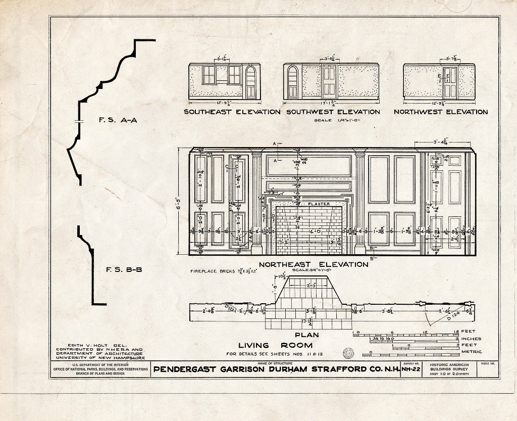 Historic Pictoric : Blueprint HABS NH,9-DUR.V,1- (Sheet 10 of 20) - Pendergast Garrison, Packer's Falls, Durham, Strafford County, NH