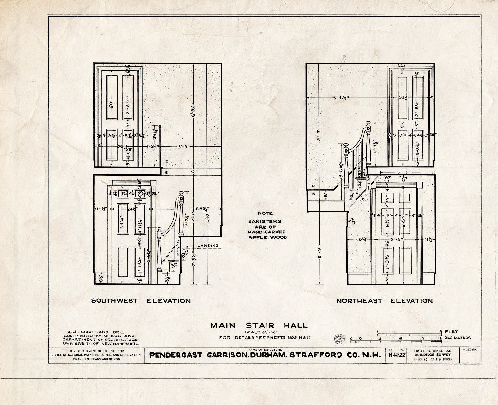 Historic Pictoric : Blueprint HABS NH,9-DUR.V,1- (Sheet 15 of 20) - Pendergast Garrison, Packer's Falls, Durham, Strafford County, NH