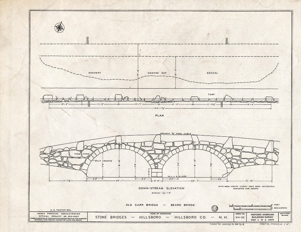 Historic Pictoric : Blueprint HABS NH,6-Hill.V,1B- (Sheet 1 of 1) - Old Carr Bridge, Spanning Beard Creek, Hillsboro, Hillsborough County, NH