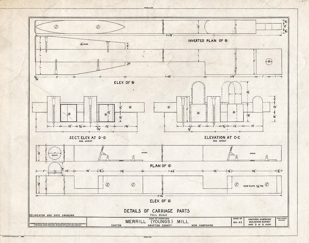 Historic Pictoric : Blueprint HABS NH,5-EASTO,1- (Sheet 3 of 9) - Merrill (Youngs) Mill, Easton, Grafton County, NH