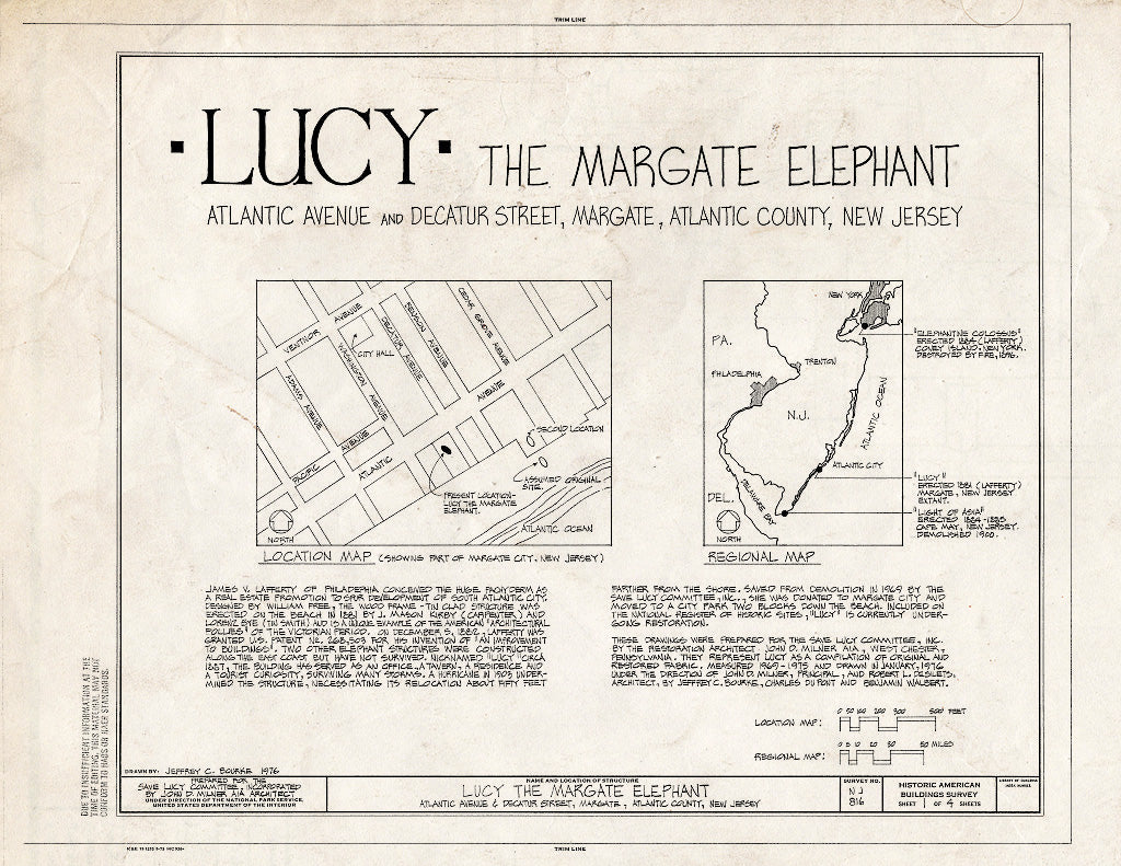 Historic Pictoric : Blueprint HABS NJ,1-MARGCI,1- (Sheet 1 of 4) - Margate Elephant, Atlantic Avenue & Decatur Street, Margate City, Atlantic County, NJ