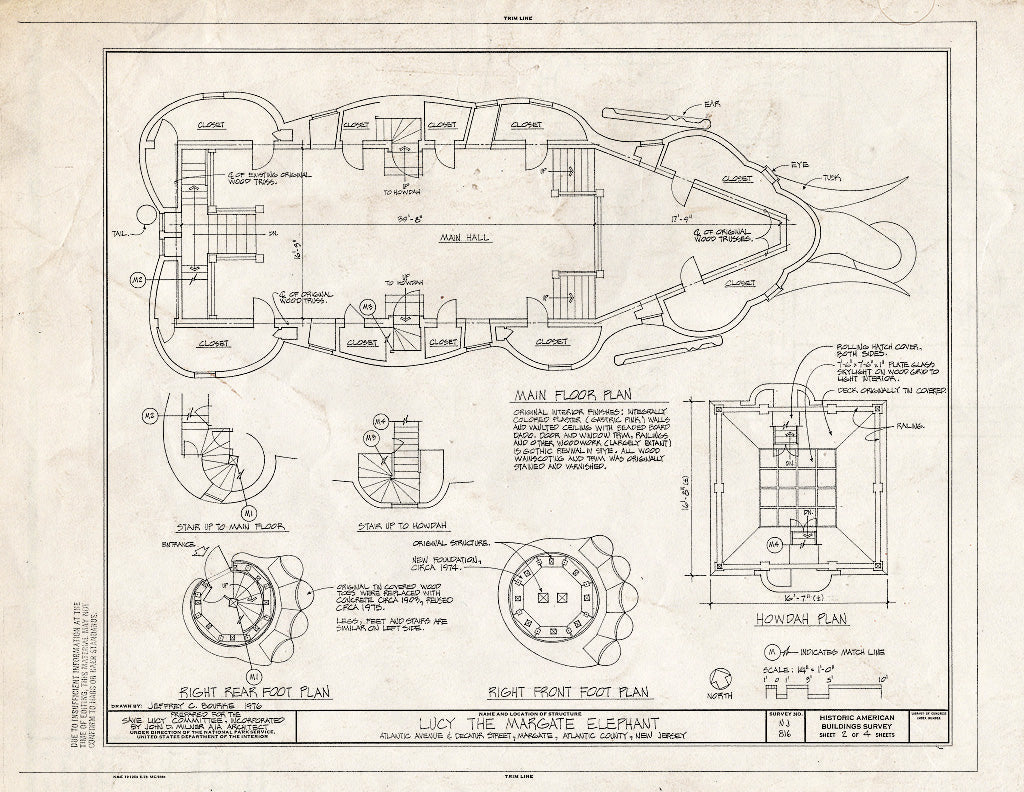 Historic Pictoric : Blueprint HABS NJ,1-MARGCI,1- (Sheet 2 of 4) - Margate Elephant, Atlantic Avenue & Decatur Street, Margate City, Atlantic County, NJ