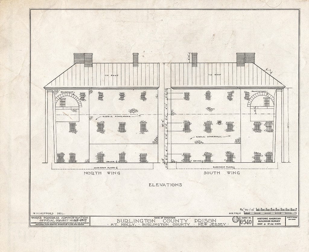 Historic Pictoric : Blueprint HABS NJ,3-MOUHO,8- (Sheet 5 of 24) - Burlington County Prison, 128 High Street, Mount Holly, Burlington County, NJ