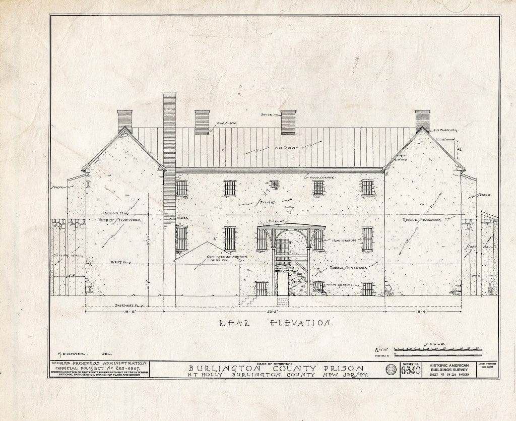 Historic Pictoric : Blueprint HABS NJ,3-MOUHO,8- (Sheet 6 of 24) - Burlington County Prison, 128 High Street, Mount Holly, Burlington County, NJ