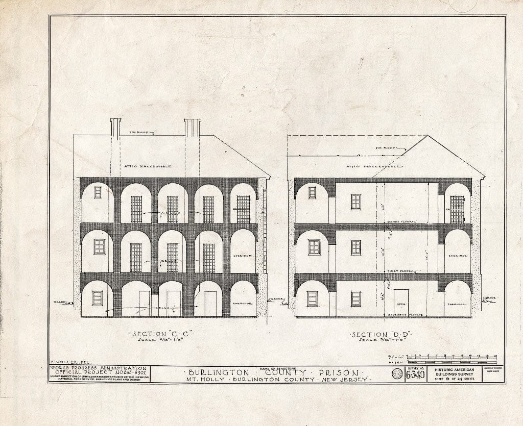 Historic Pictoric : Blueprint HABS NJ,3-MOUHO,8- (Sheet 9 of 24) - Burlington County Prison, 128 High Street, Mount Holly, Burlington County, NJ
