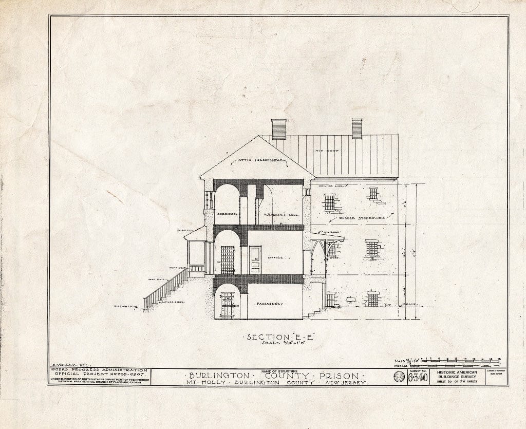 Historic Pictoric : Blueprint HABS NJ,3-MOUHO,8- (Sheet 10 of 24) - Burlington County Prison, 128 High Street, Mount Holly, Burlington County, NJ