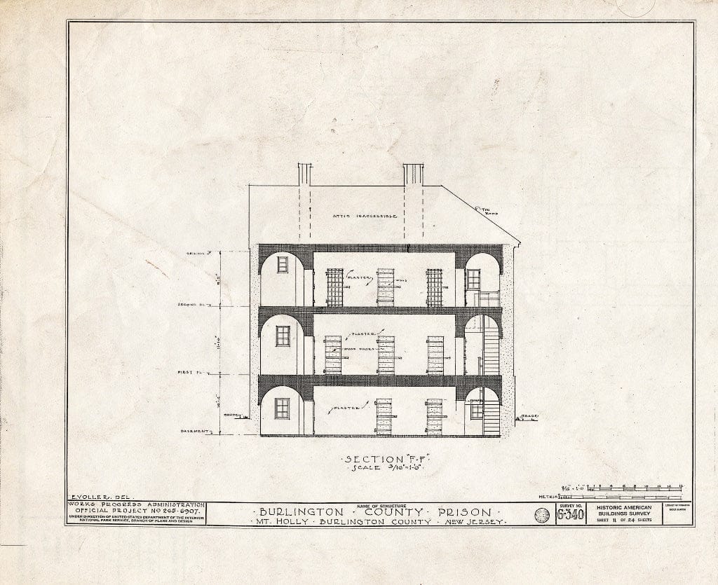 Historic Pictoric : Blueprint HABS NJ,3-MOUHO,8- (Sheet 11 of 24) - Burlington County Prison, 128 High Street, Mount Holly, Burlington County, NJ