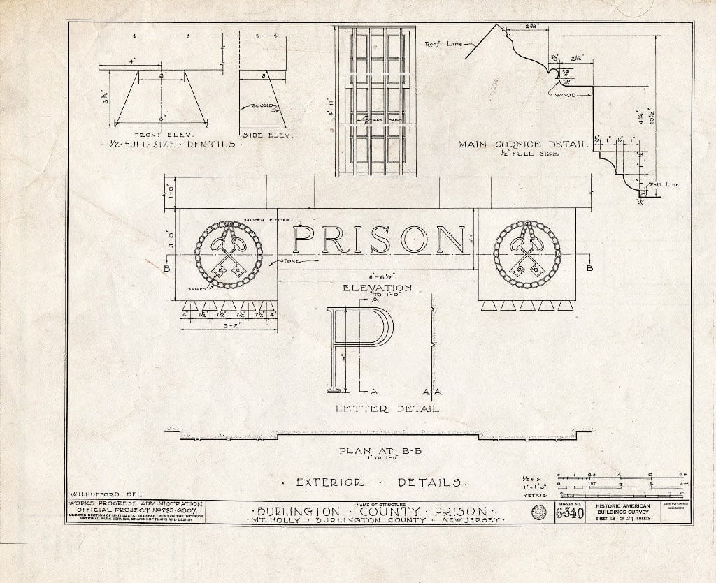 Historic Pictoric : Blueprint HABS NJ,3-MOUHO,8- (Sheet 18 of 24) - Burlington County Prison, 128 High Street, Mount Holly, Burlington County, NJ