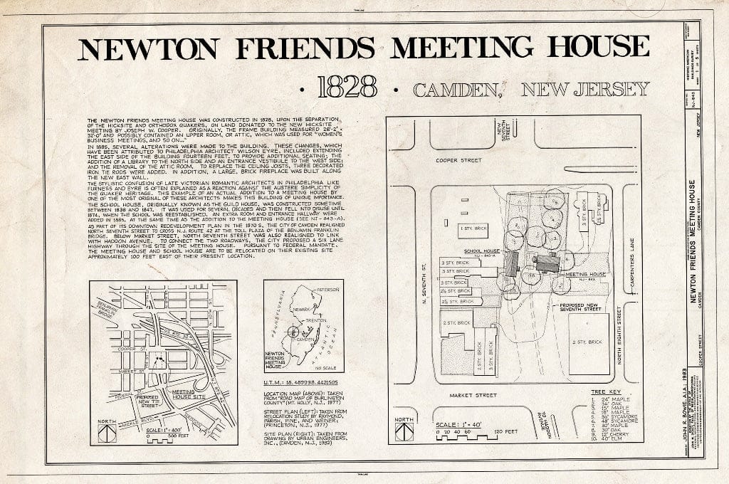 Historic Pictoric : Blueprint HABS NJ,4-CAM,12- (Sheet 1 of 5) - Newton Friend's Meeting House, Cooper Street, Camden, Camden County, NJ