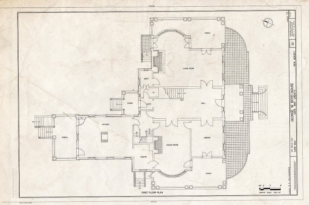 Historic Pictoric : Blueprint HABS NJ,5-CAPMA,14- (Sheet 1 of 2) - George W. Boyd House, 1501 Beach Avenue, Cape May, Cape May County, NJ