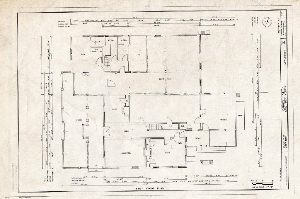 Historic Pictoric : Blueprint HABS NJ,5-CAPMA,43- (Sheet 1 of 2) - Carroll Villa, 19 Jackson Street, Cape May, Cape May County, NJ