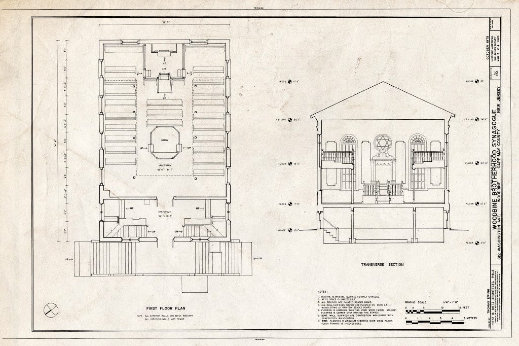 Historic Pictoric : Blueprint HABS NJ,5-WOBI,1- (Sheet 2 of 4) - Woodbine Brotherhood Synagogue, 612 Washington Avenue, Woodbine, Cape May County, NJ