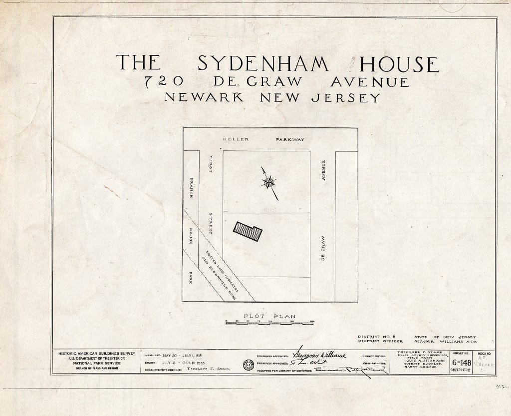 Historic Pictoric : Blueprint HABS NJ,7-NEARK,5-8 (Sheet 0 of 11) - John Sydenham House, Old Road to Bloomfield, Newark, Essex County, NJ