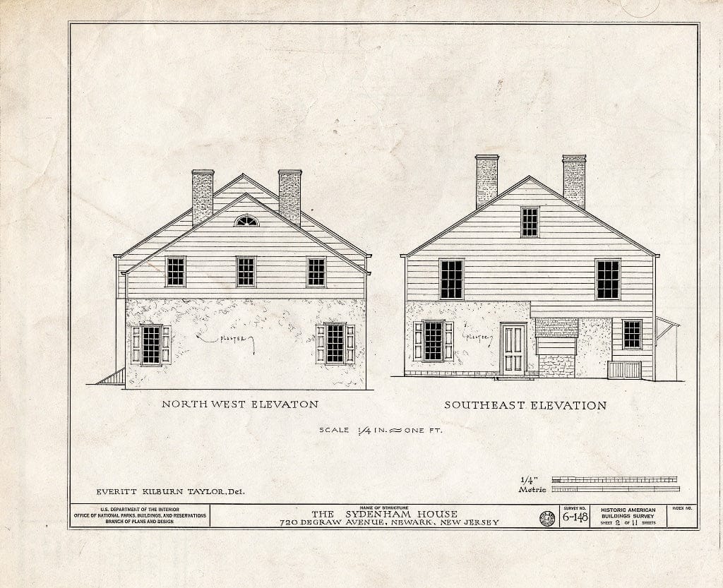 Historic Pictoric : Blueprint HABS NJ,7-NEARK,5-8 (Sheet 2 of 11) - John Sydenham House, Old Road to Bloomfield, Newark, Essex County, NJ
