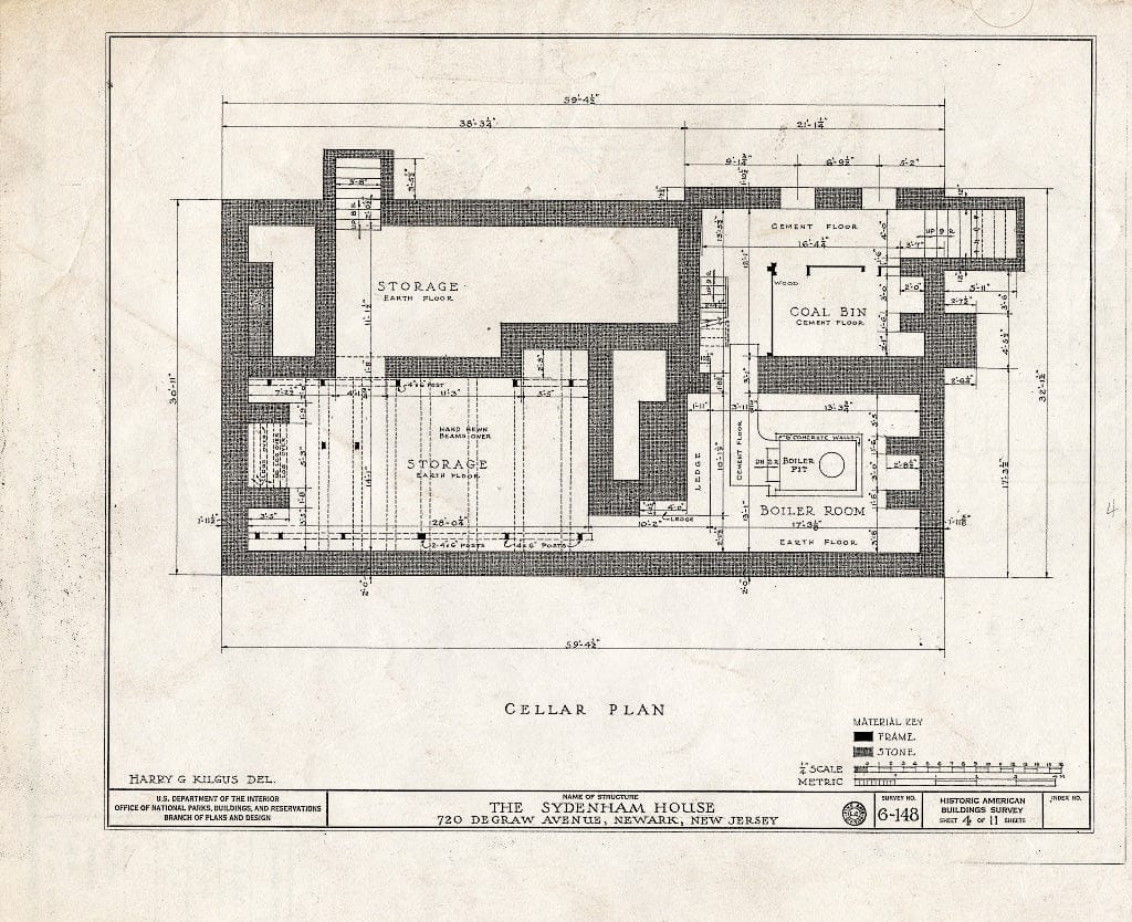 Historic Pictoric : Blueprint HABS NJ,7-NEARK,5-8 (Sheet 4 of 11) - John Sydenham House, Old Road to Bloomfield, Newark, Essex County, NJ