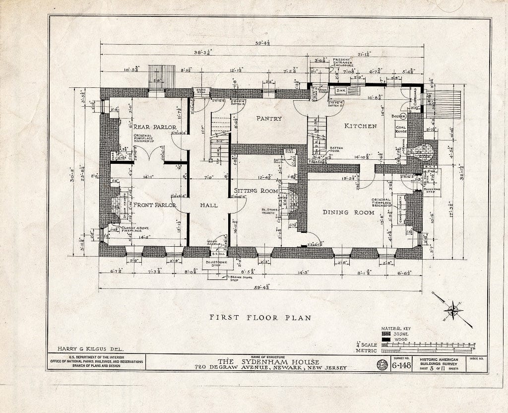 Historic Pictoric : Blueprint HABS NJ,7-NEARK,5-8 (Sheet 5 of 11) - John Sydenham House, Old Road to Bloomfield, Newark, Essex County, NJ